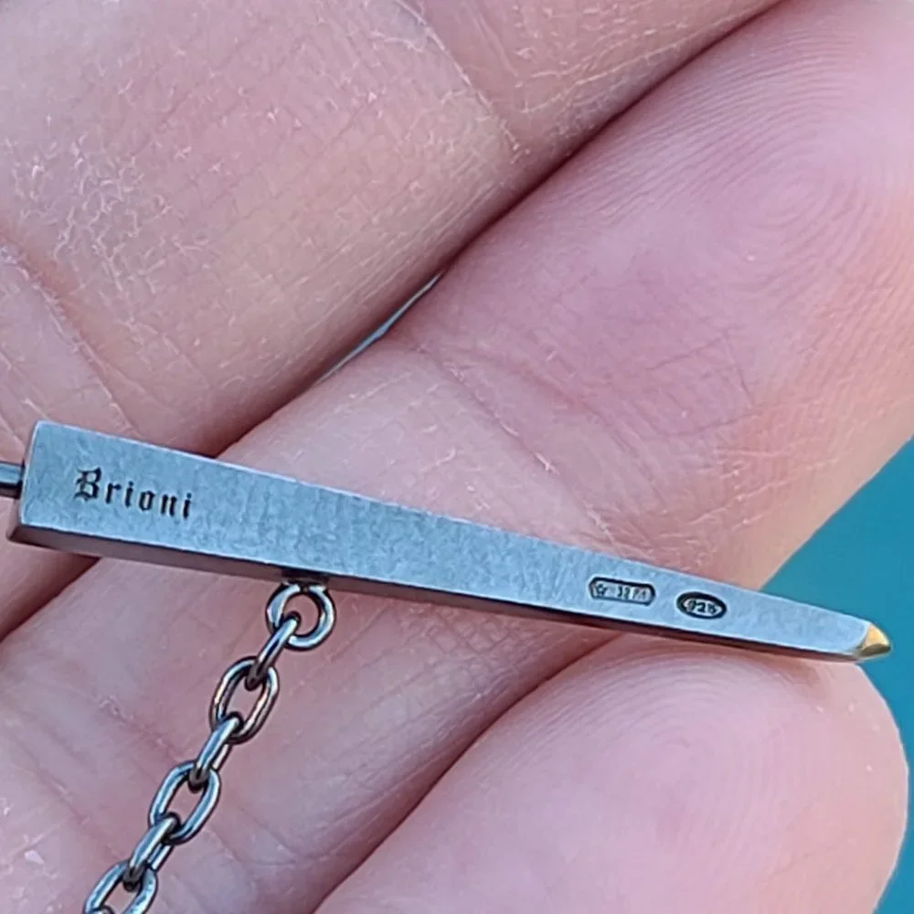 BRIONI Sterling Silver 925 Lapel Tie Stick Suit Pin Gunmetal Rose Bud Minimalist - Picture 9 of 16